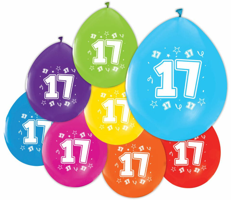 Gekleurde Ballonnen 17 Jaar 30cm 8st van WeFiesta koop je bij Partywinkel