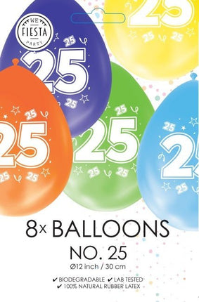 Gekleurde Ballonnen 25 Jaar 30cm 8st van WeFiesta koop je bij Partywinkel