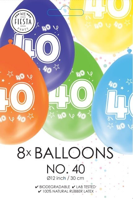 Gekleurde Ballonnen 40 Jaar 30cm 8st van WeFiesta koop je bij Partywinkel