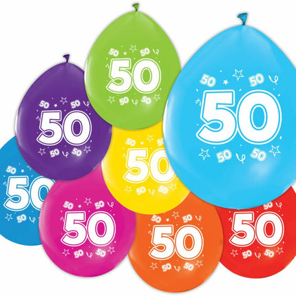 Gekleurde Ballonnen 50 Jaar 30cm 8st van WeFiesta koop je bij Partywinkel