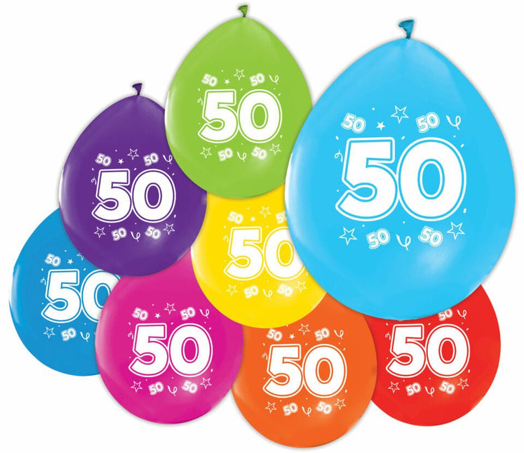Gekleurde Ballonnen 50 Jaar 30cm 8st van WeFiesta koop je bij Partywinkel