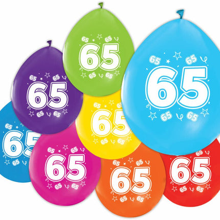 Gekleurde Ballonnen 65 Jaar 30cm 8st van WeFiesta koop je bij Partywinkel