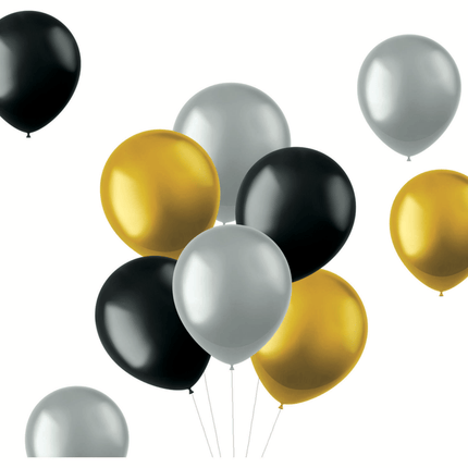 Gekleurde Ballonnen Zwart Goud Zilver Metallic 33cm 50st van Folat koop je bij Partywinkel