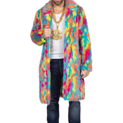 Gekleurde Bontjas Heren Lang van Wilbers & Wilbers koop je bij Partywinkel