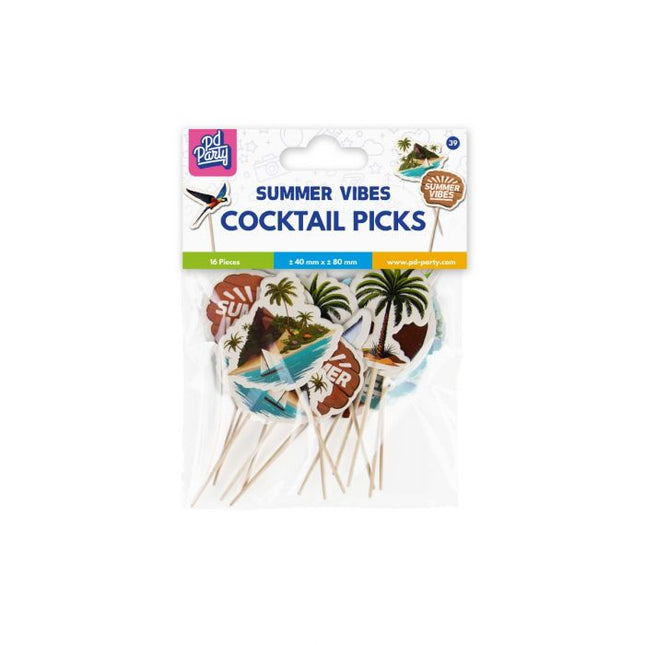 Gekleurde Cocktailprikkers Summer Vibes 6,5cm 6st van Paper Dreams koop je bij Partywinkel