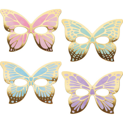 Gekleurde Vlinder Maskers 19cm 8st van Creative Converting koop je bij Partywinkel