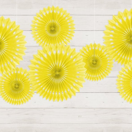 Gele Papieren Waaiers 20cm 3st van Partydeco koop je bij Partywinkel
