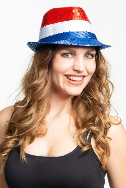 Glitter Hoed Rood Wit Blauw van Partychimp koop je bij Partywinkel