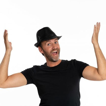 Glitter Hoed Zwart van Partychimp koop je bij Partywinkel