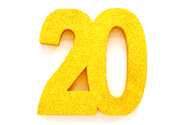 Goud Tafeldecoratie Cijfer 20 Glitter 20,5cm van WeFiesta koop je bij Partywinkel