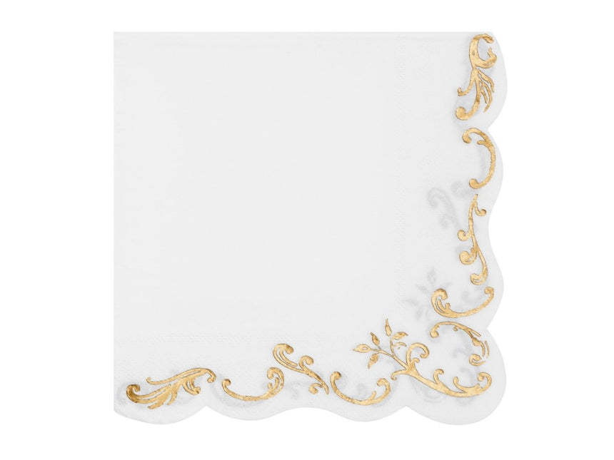 Goud Witte Servetten Ornament 33cm van Partydeco koop je bij Partywinkel