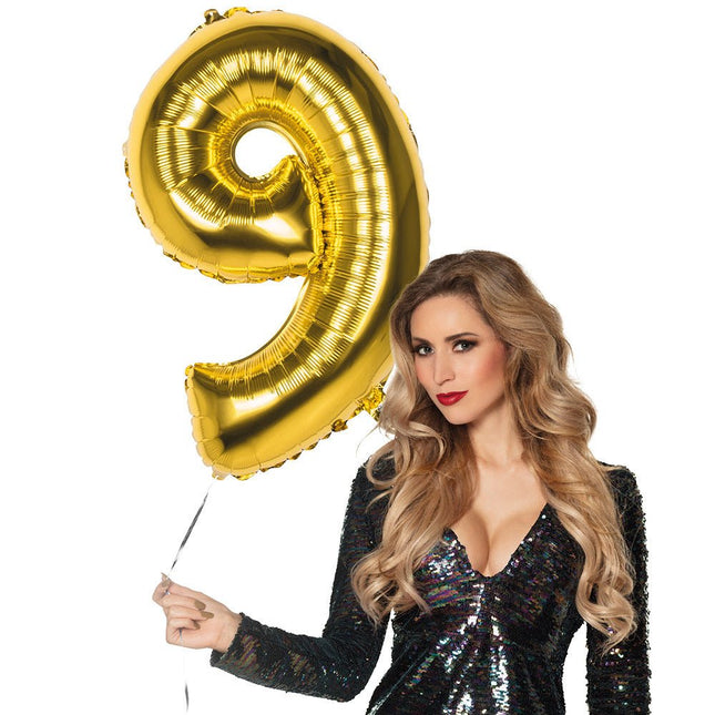 Gouden Cijfer Ballon 9 Jaar 86cm van Boland koop je bij Partywinkel