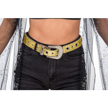 Gouden Glitterriem met Strass Western Gesp 112cm van CHAKS koop je bij Partywinkel