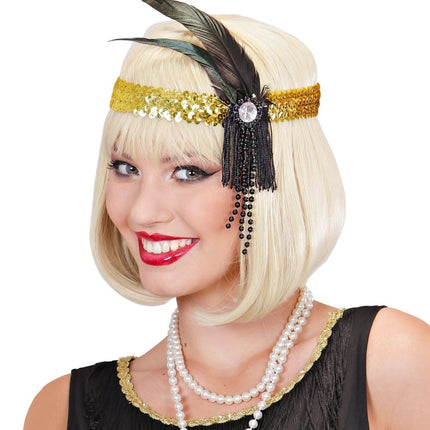 Gouden Hoofdband Pailletten Met Veren van Widmann koop je bij Partywinkel