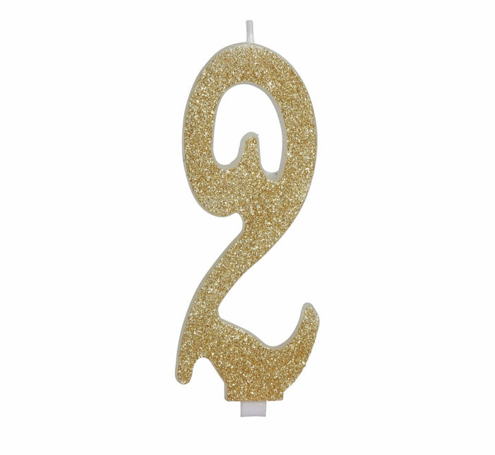 Gouden Kaars 2 Jaar Glitter 12,5cm van Fiestas Guirca koop je bij Partywinkel