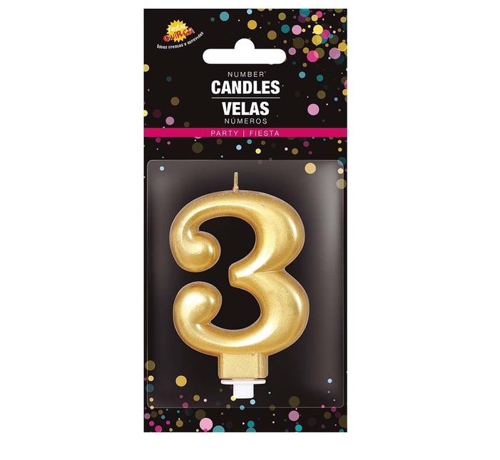Gouden Kaars 3 Jaar Metallic 8cm van Fiestas Guirca koop je bij Partywinkel
