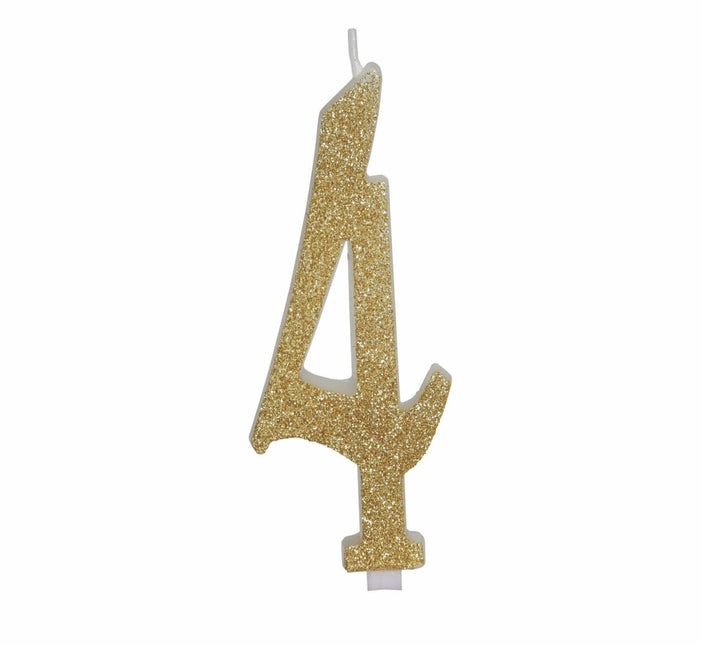 Gouden Kaars 4 Jaar Glitter 12,5cm van Fiestas Guirca koop je bij Partywinkel