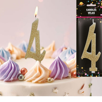 Gouden Kaars 4 Jaar Glitter 12,5cm van Fiestas Guirca koop je bij Partywinkel