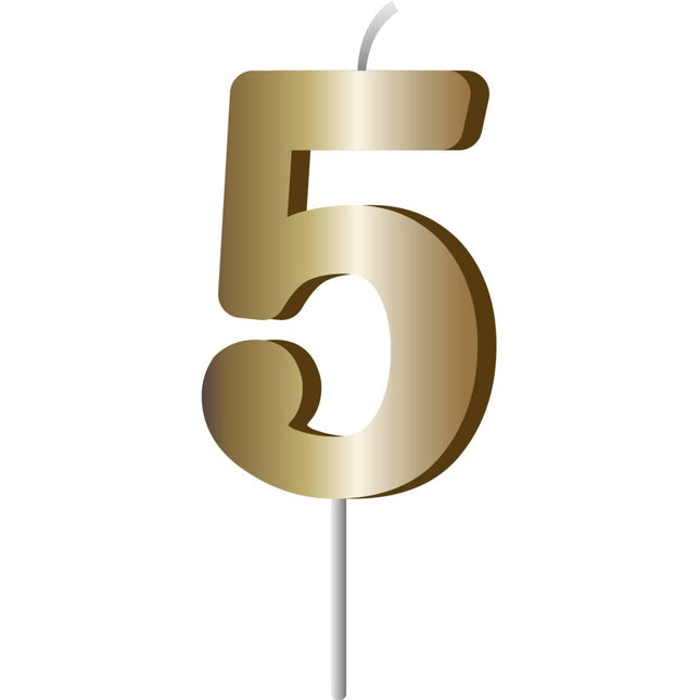 Gouden Kaars 5 Jaar 7cm van Folat koop je bij Partywinkel