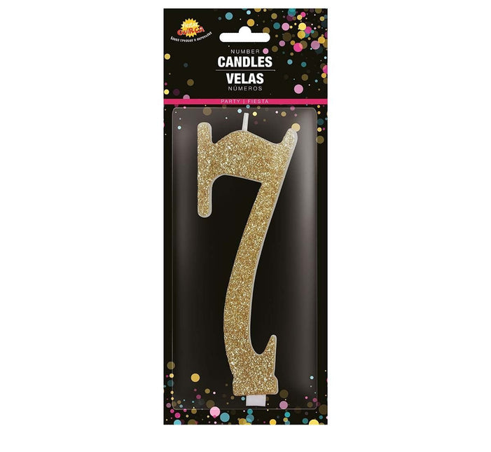 Gouden Kaars 7 Jaar Glitter 12,5cm van Fiestas Guirca koop je bij Partywinkel
