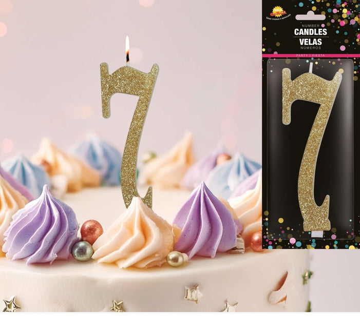 Gouden Kaars 7 Jaar Glitter 12,5cm van Fiestas Guirca koop je bij Partywinkel
