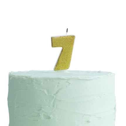 Gouden Kaars 7 Jaar Glitters 6cm van Ginger Ray koop je bij Partywinkel