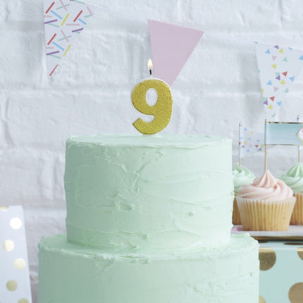 Gouden Kaars 9 Jaar Glitters 6cm van Ginger Ray koop je bij Partywinkel