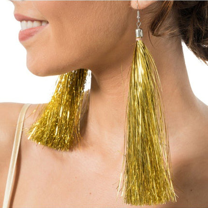 Gouden Lametta Oorbellen 17cm van CHAKS koop je bij Partywinkel
