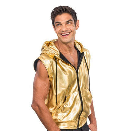 Gouden Mouwloos Jasje Met Capuchon Heren van CHAKS koop je bij Partywinkel