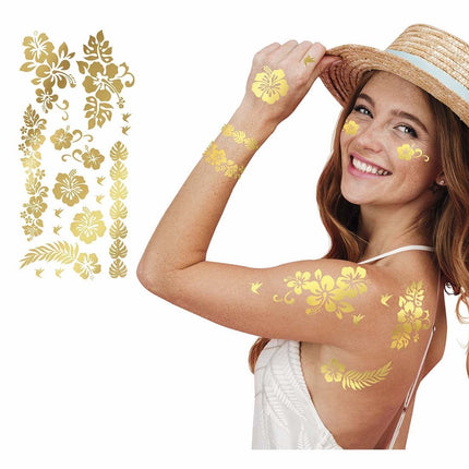 Gouden Nep Tattoos Bloemen van Fiestas Guirca koop je bij Partywinkel