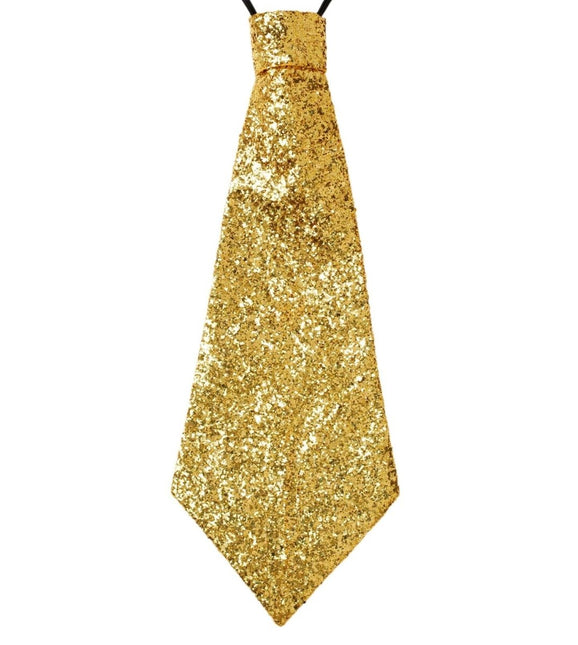 Gouden Stropdas Glitter Met Elastiek van Widmann koop je bij Partywinkel
