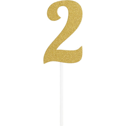 Gouden Taarttopper 2 Jaar 5x8cm van Creative Converting koop je bij Partywinkel