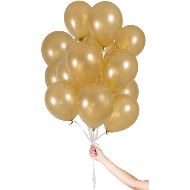 Goudkleurige Ballonnen met Lint 23cm - 30 stuks van Folat koop je bij Partywinkel