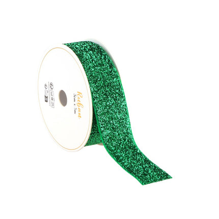 ZIELONA BROKATOWA WSTĄŻKA 25 MM X 3 M