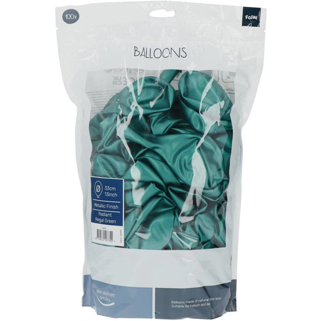 Groene Ballonnen Metallic Regal Green 33cm 100st van Folat koop je bij Partywinkel