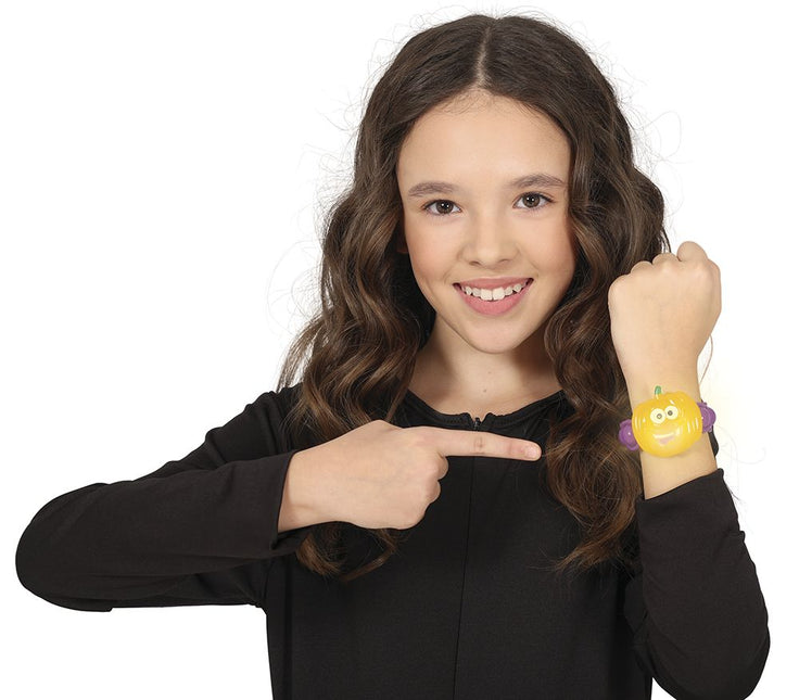 Halloween Armband Pompoen Met Licht 18cm - Partywinkel - 8434077190616