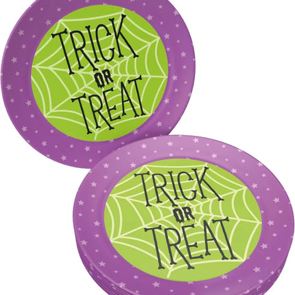 Halloween Borden Paars Groen Trick Or Treat 23cm 8st van VDV Benefit koop je bij Partywinkel