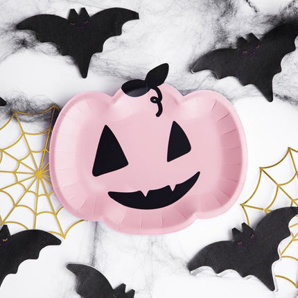 Halloween Borden Pompoen Roze 25cm 6st van Partydeco koop je bij Partywinkel