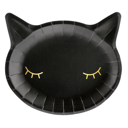 Halloween Borden Zwarte Kat 22cm 6st van Partydeco koop je bij Partywinkel