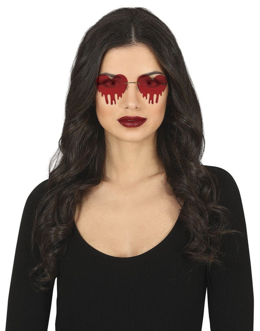 Halloween Bril Hart Met Bloeddruppels - Partywinkel - 8434077268629