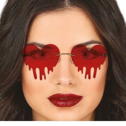 Halloween Bril Hart Met Bloeddruppels - Partywinkel - 8434077268629