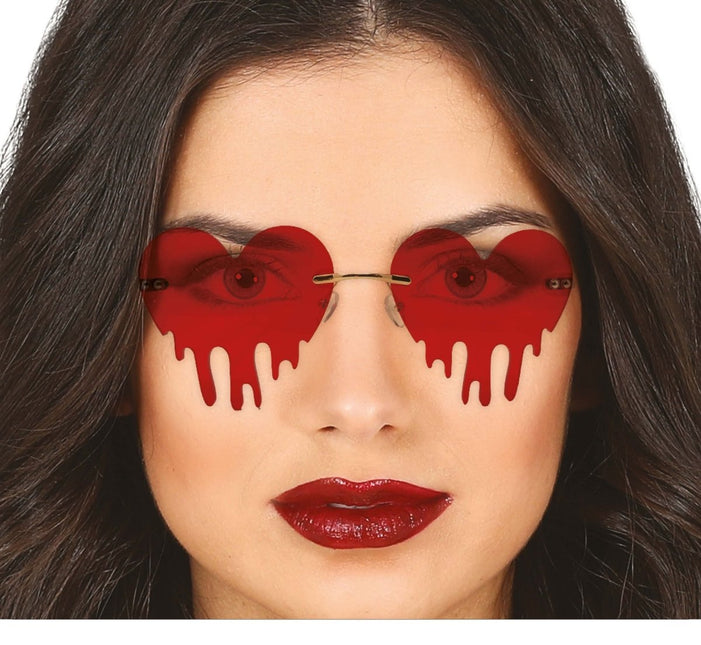 Halloween Bril Hart Met Bloeddruppels - Partywinkel - 8434077268629