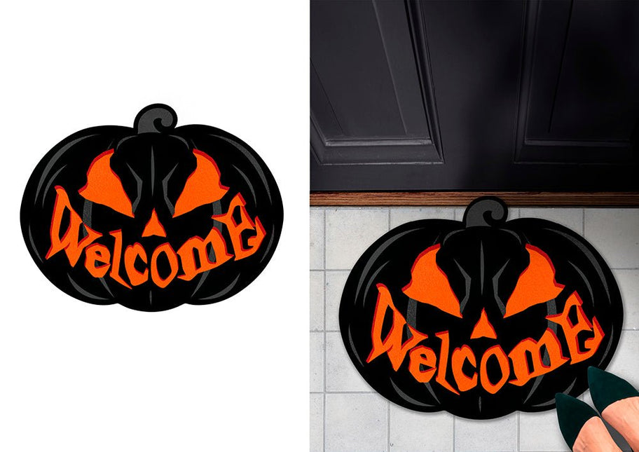 Halloween Deurmat Zwart Pompoen van Fiestas Guirca koop je bij Partywinkel