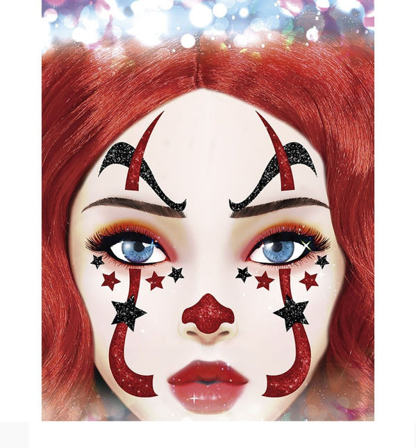 Halloween Gezicht Stickers Clown Glitter 20cm van Fiestas Guirca koop je bij Partywinkel