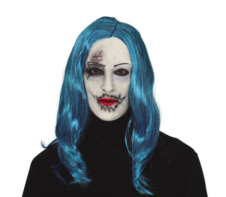 Halloween Gezichtmasker Blauw Haar van Fiestas Guirca koop je bij Partywinkel