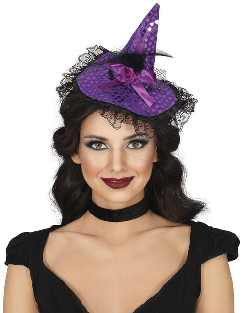 Halloween Haarband Paars Heksenhoed - Partywinkel - 8434077249178