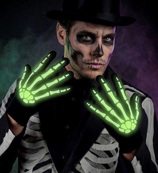 Halloween Handschoenen Zwart Wit Skelet Glow In The Dark van Widmann koop je bij Partywinkel