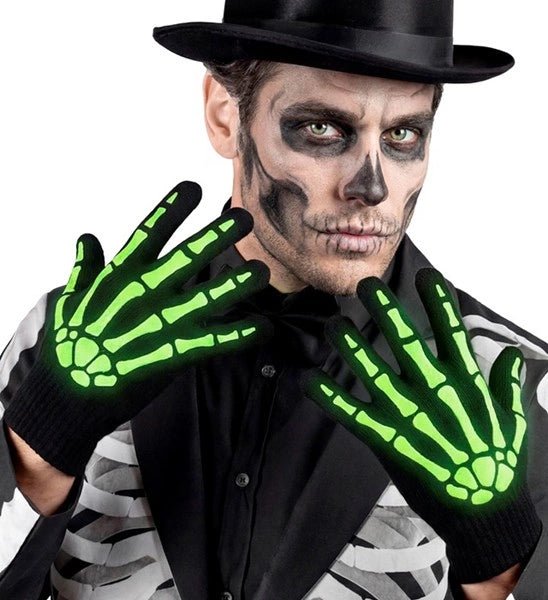 Halloween Handschoenen Zwart Wit Skelet Glow In The Dark van Widmann koop je bij Partywinkel
