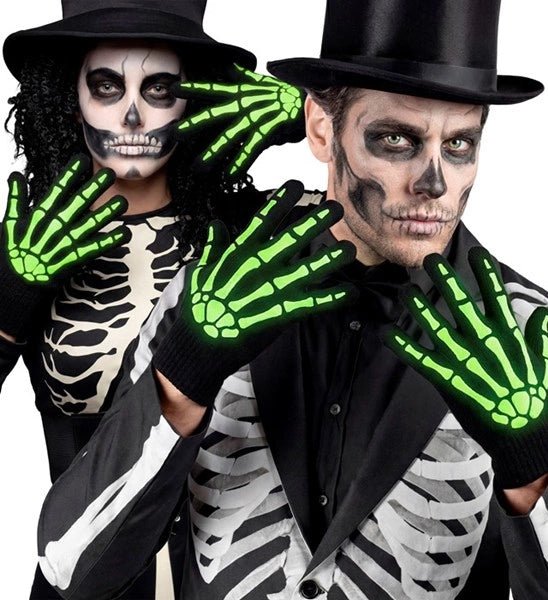 Halloween Handschoenen Zwart Wit Skelet Glow In The Dark van Widmann koop je bij Partywinkel