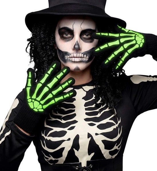 Halloween Handschoenen Zwart Wit Skelet Glow In The Dark van Widmann koop je bij Partywinkel